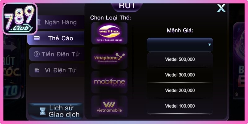 Rút tiền 789club bằng thẻ cào nhanh và tiện lợi